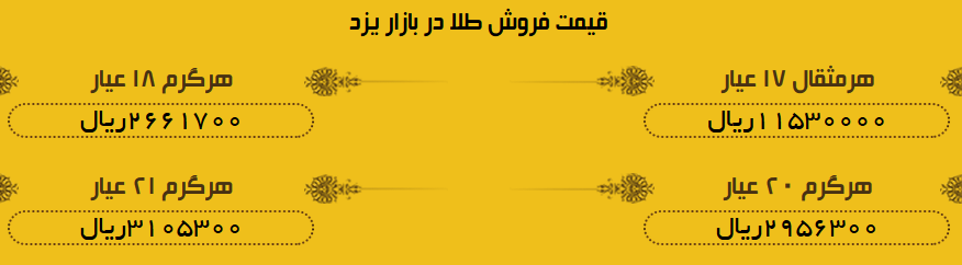 قیمت طلا در بازار یزد، امروز + لیست