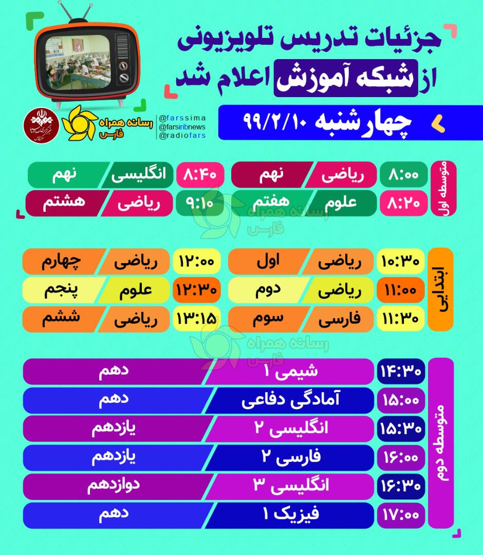 برنامه‌های امروز مدرسه تلویزیونی