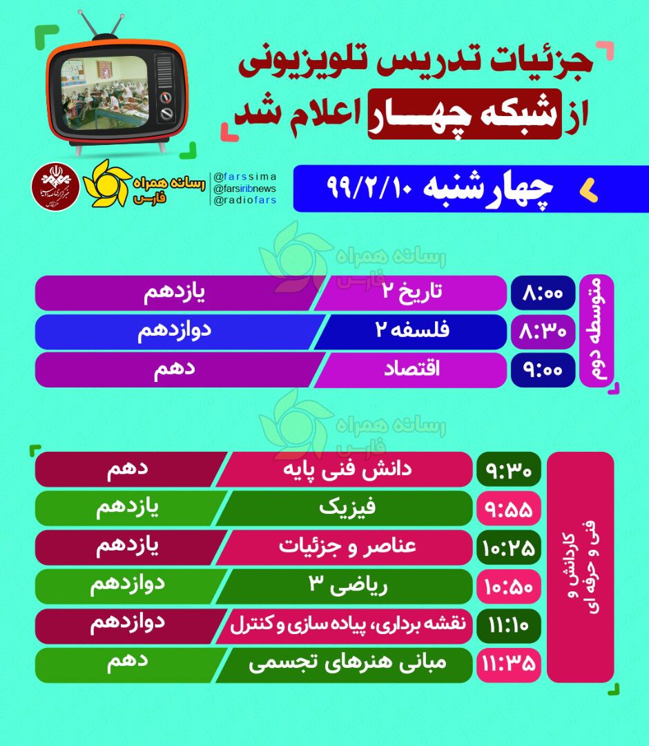 برنامه‌های امروز مدرسه تلویزیونی