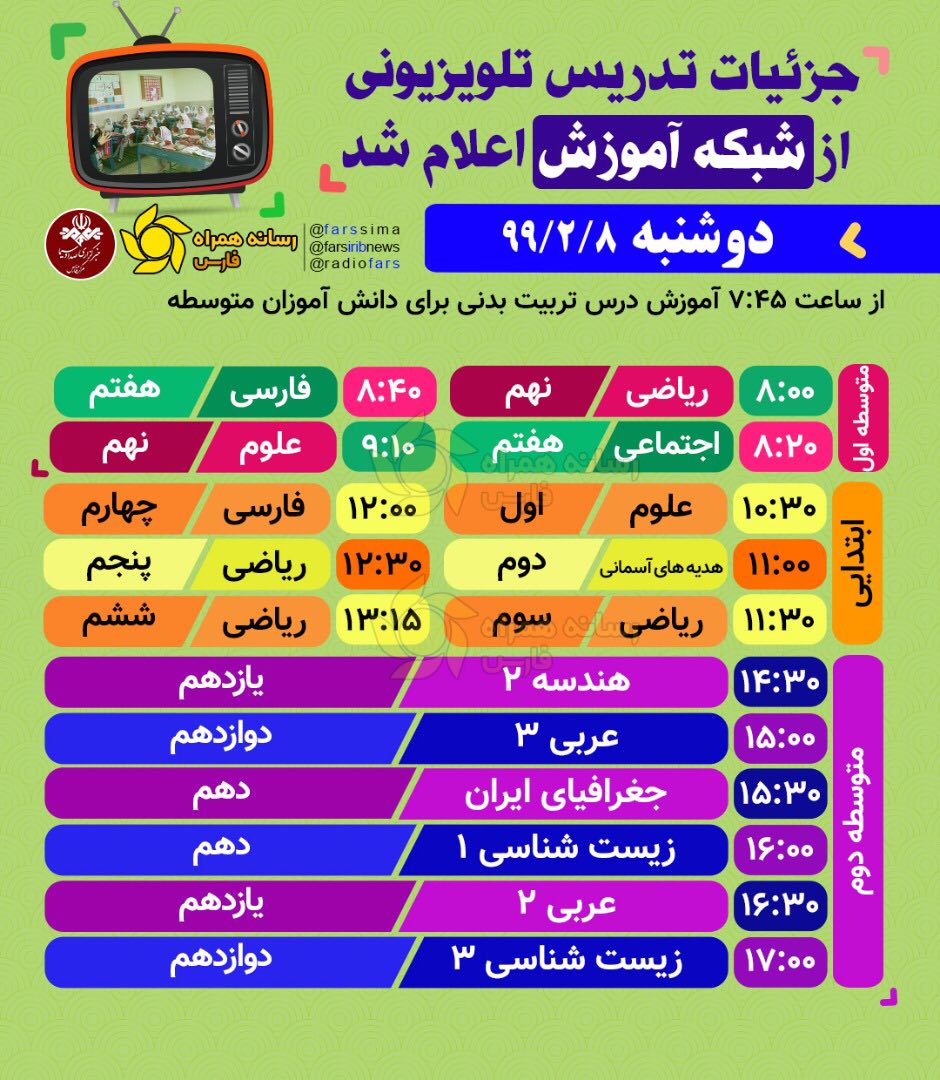 برنامه‌های امروز مدرسه تلویزیونی