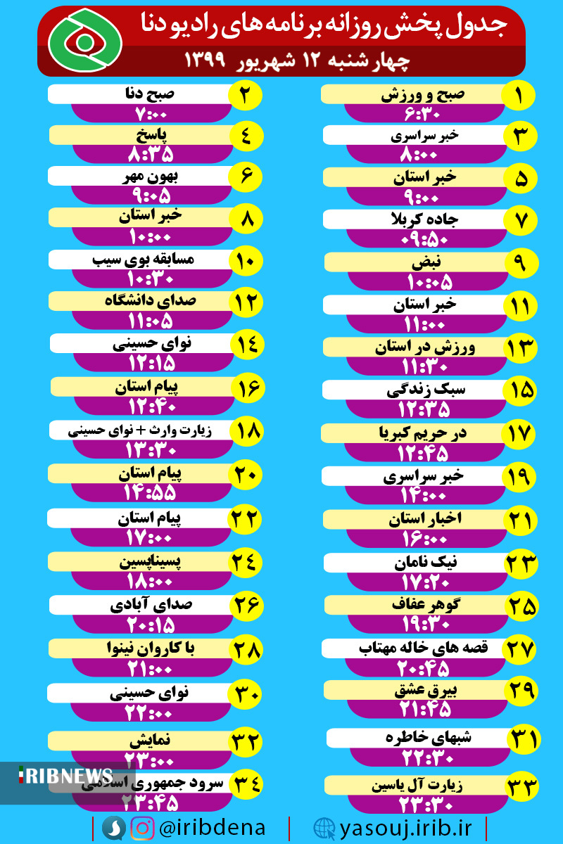 جدول پخش برنامههای رادیوی شبکه دنا جدول پخش برنامههای رادیوی شبکه دنا