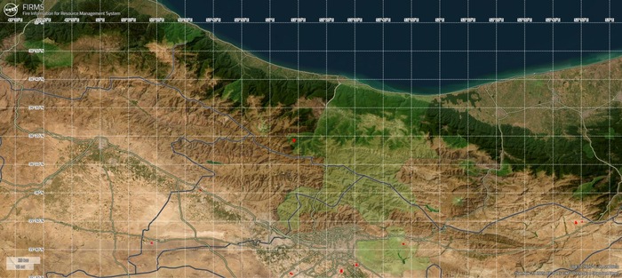 تصاویر ماهواره ای ناسا از منطقه دچار آتش سوزی در جنگل های الیت در جنوب چالوس